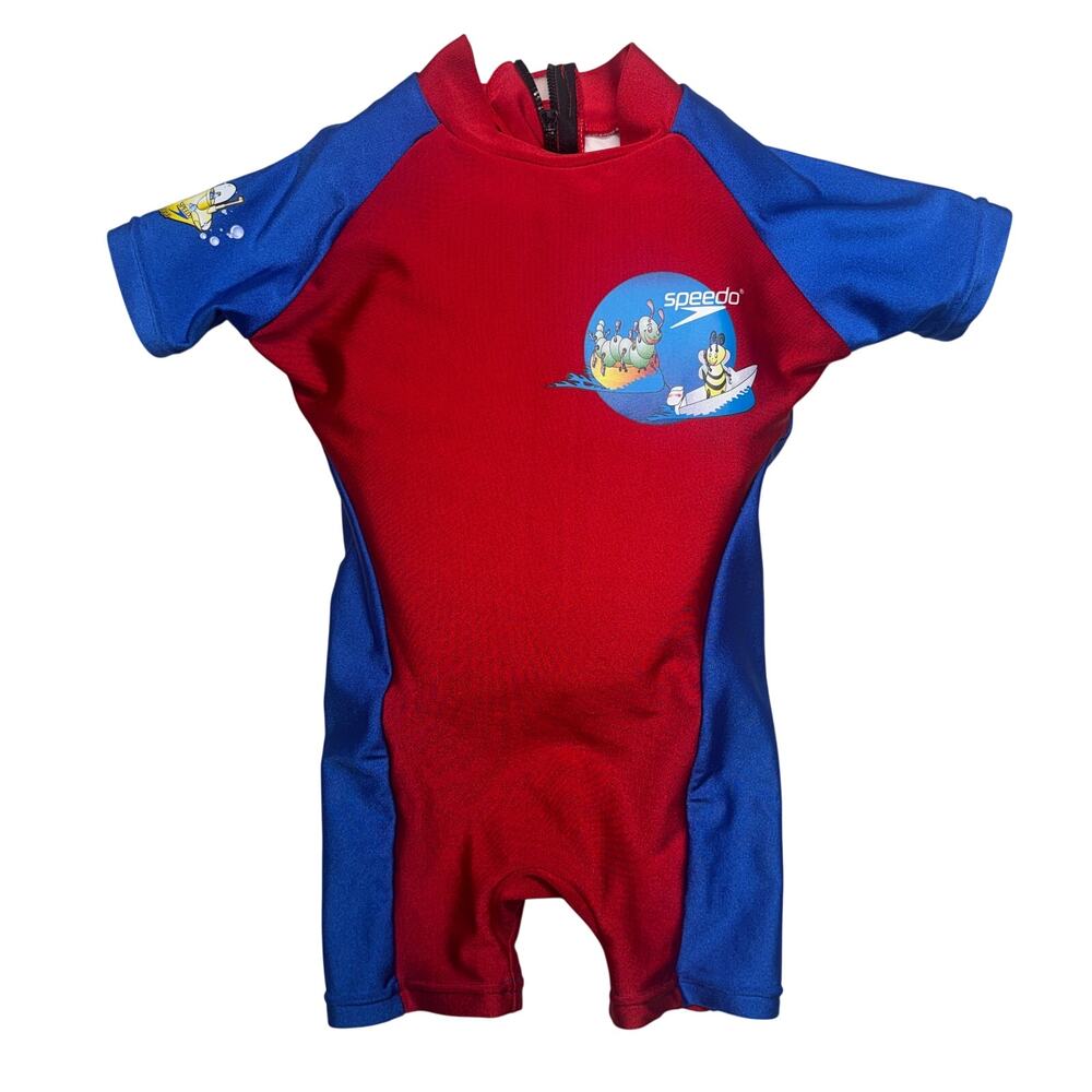 Speedo Hot Tot Suit Small Kids Boys Red Blue Sea Squad Wetsuit Rash Guard Swim